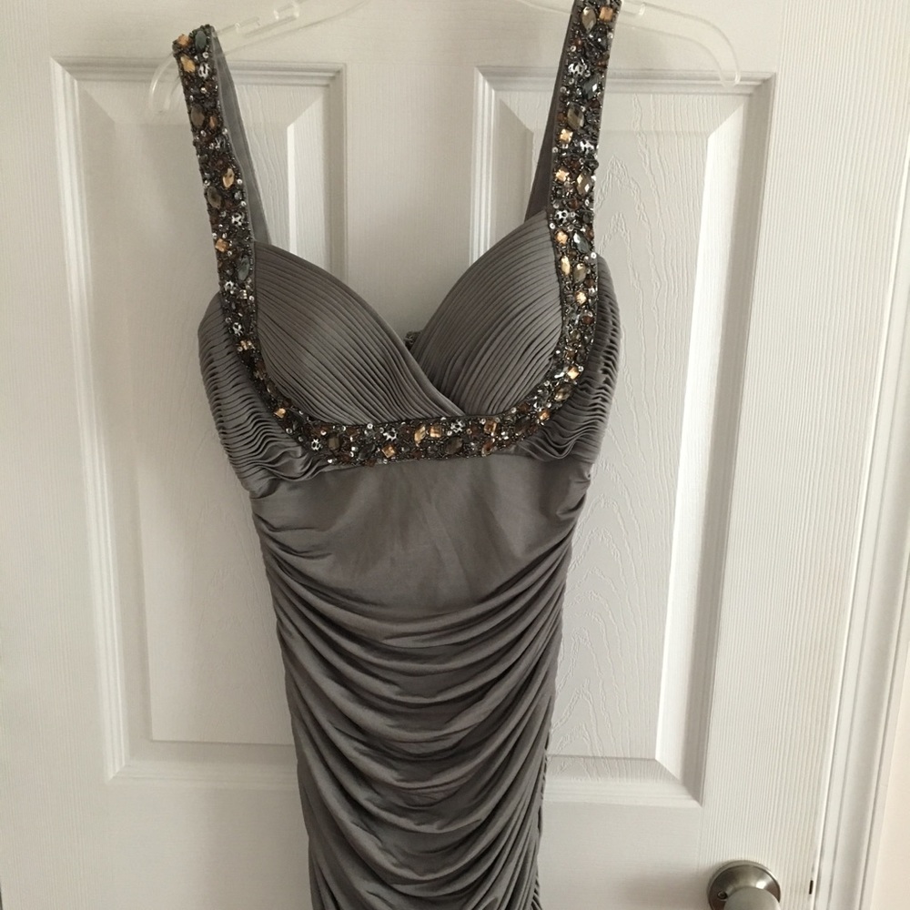 Silver ruched JS Boutique w stone beading detail